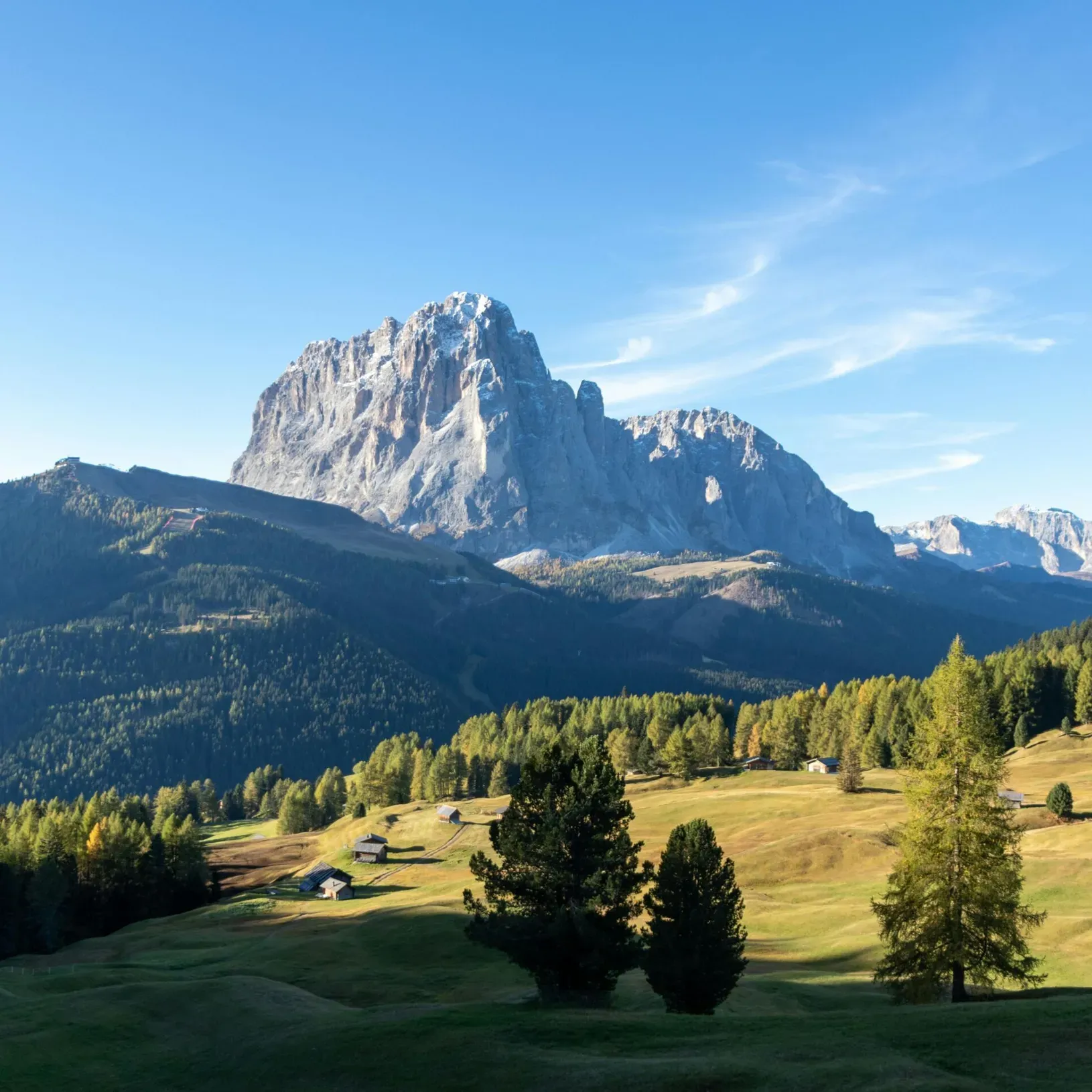 Scenic view of the Dolomites in South Tyrol, Italy, featuring the iconic Sella Group massif.